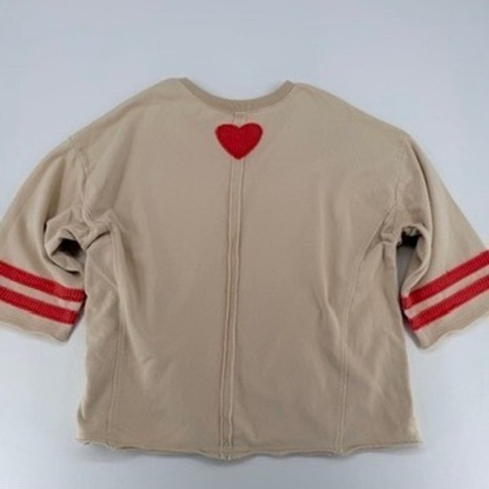 Easel Heart Patch Top Cream Red Graphic Tee Boho Cute S - Picture 2 of 16
